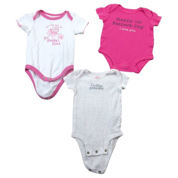 Lot of 3 Carter's Onesies Bodysuits Baby Girls 3M Pink White Daddy’s Princess - Picture 1 of 6